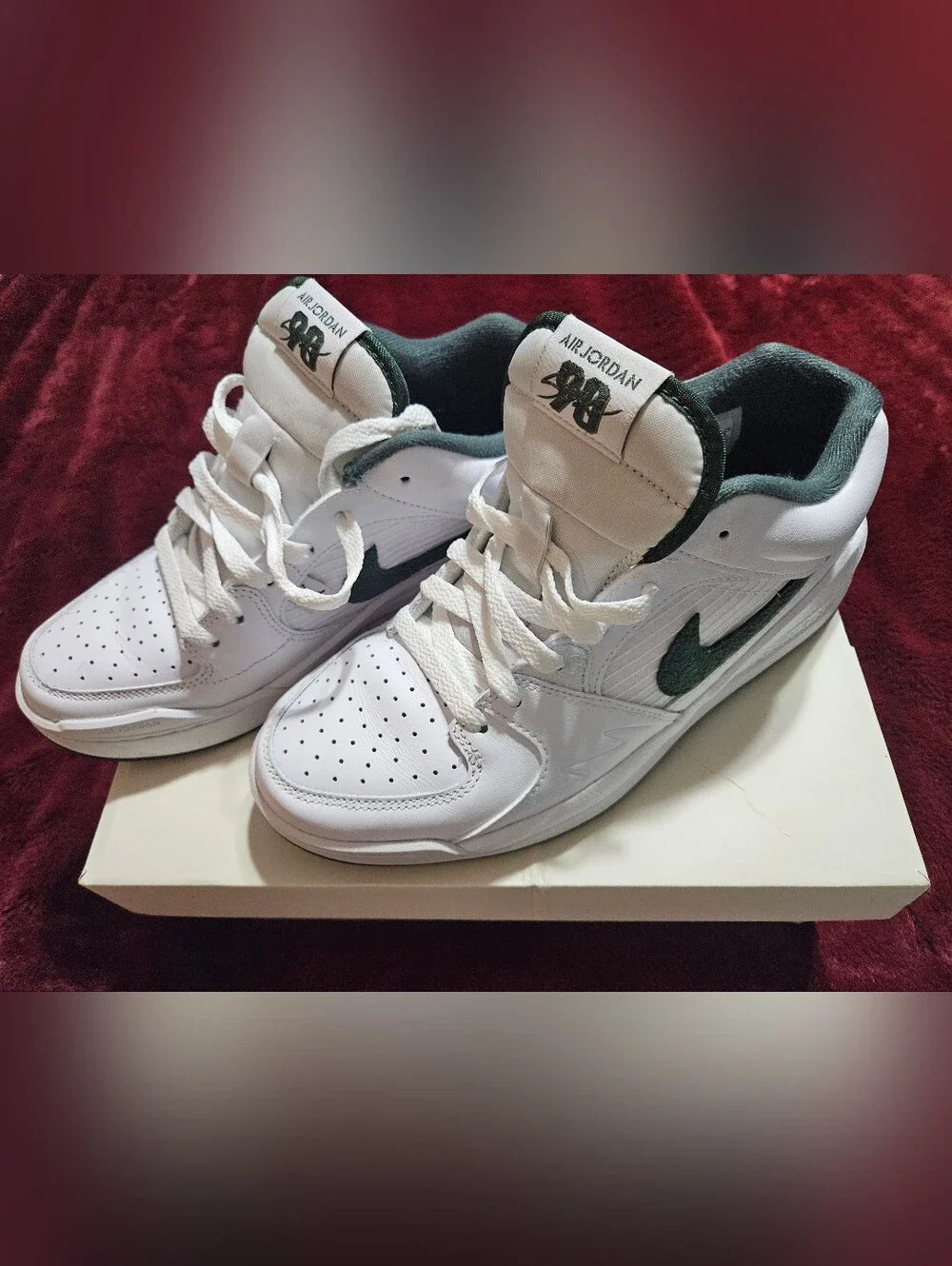 Jordan White and Dark Green Low-Top Sneakers
